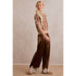 SATIN LACE TRIM WIDE LEG ELASTIC MID RISE PANTS
