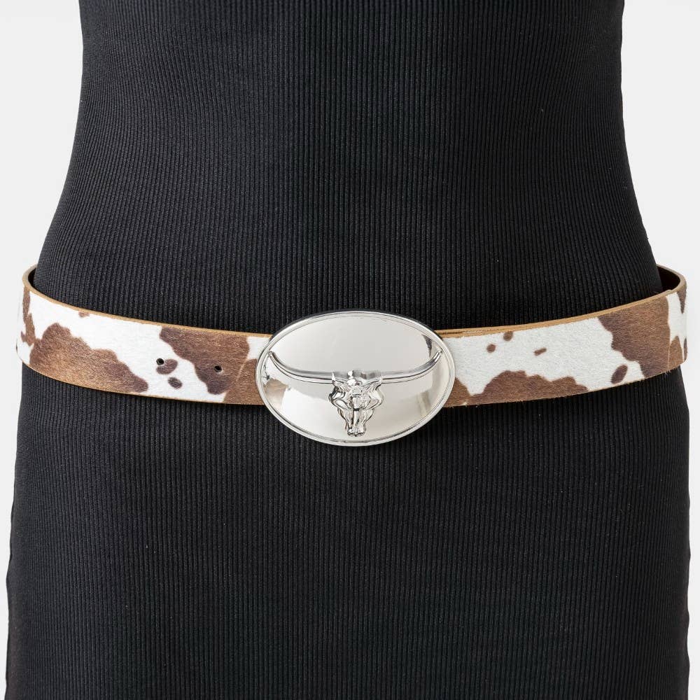 Glossy Longhorn Buckle Western Vegan Leather Belt