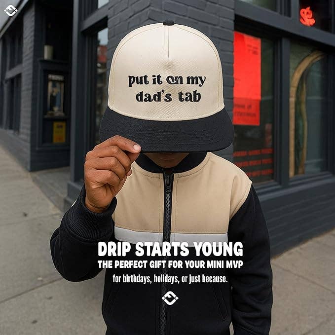 Kid/Baby 2-Tone Cap: Put It on My Dad's Tab (Black/Beige)