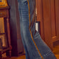WIDE LEG FLARE WASHED DENIM JEANS WITH SIDE SEAM
