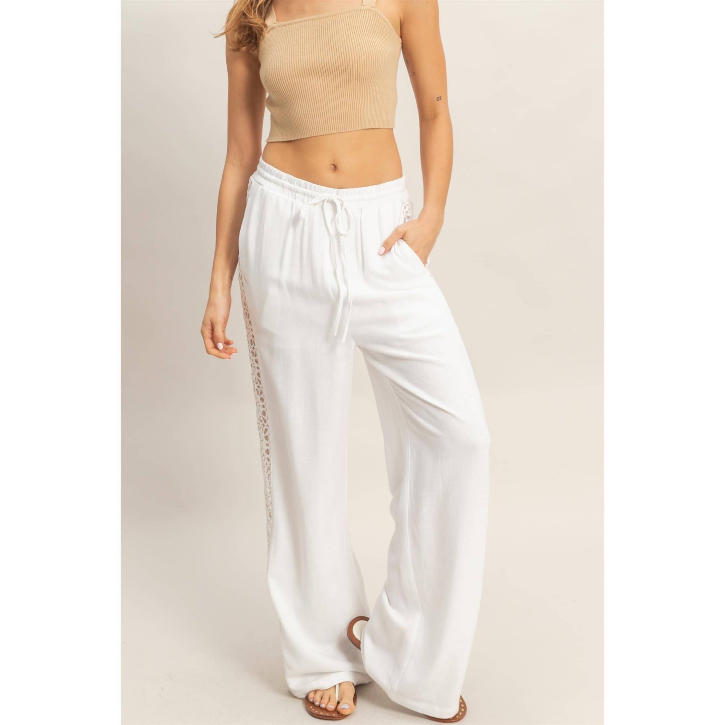 Lace Trim Wide Leg Pants