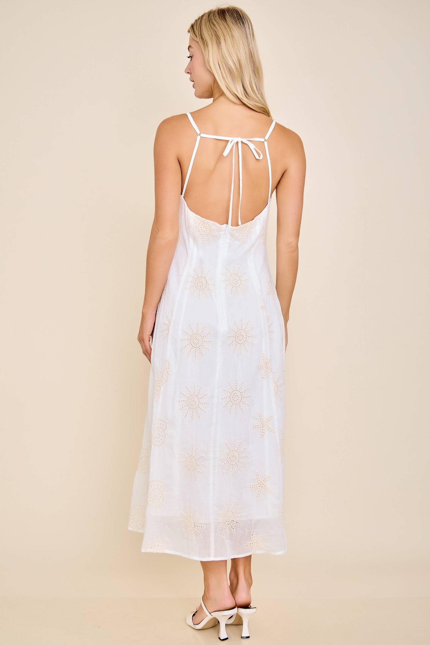 Eyelet Embroidered Spaghetti Strap Midi Dress
