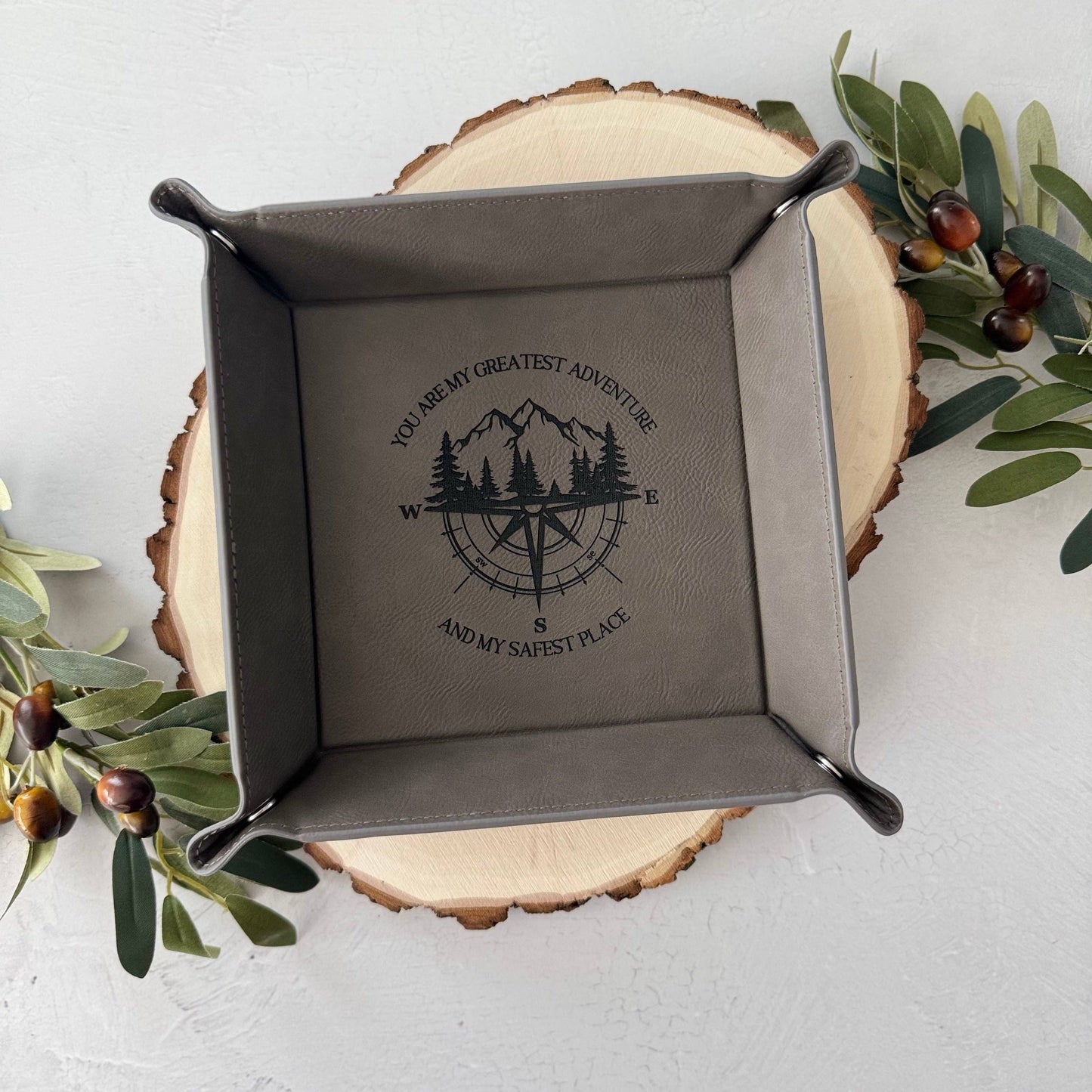 Engraved Leather Catchall Tray