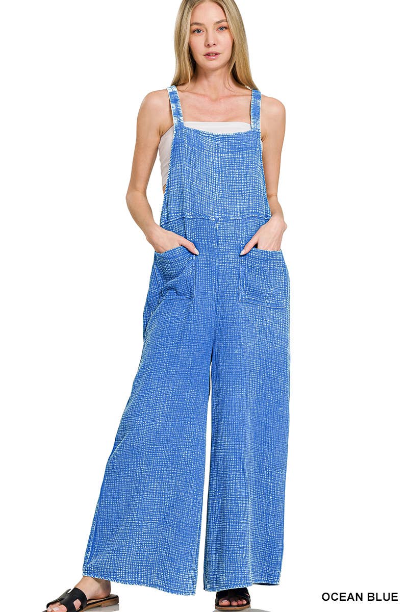 ..Washed Double Gauze Wide Leg Overalls