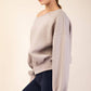 T689937 OFF SHOULDER FRENCH TERRY FLEECE TOP