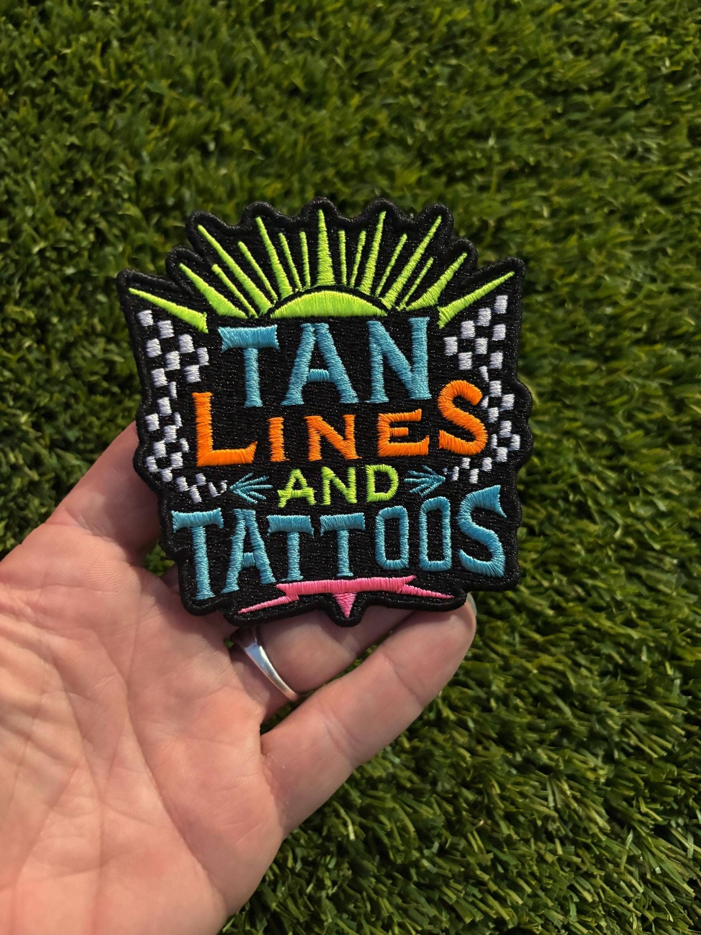 Trendy Tan Lines and Tattoos Checkered Patch