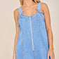 Denim Zip Front Tie Strap Romper – Light Wash
