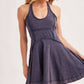 OPEN-BACK WASHED SCOOP HALTER-NECK MINI DRESS
