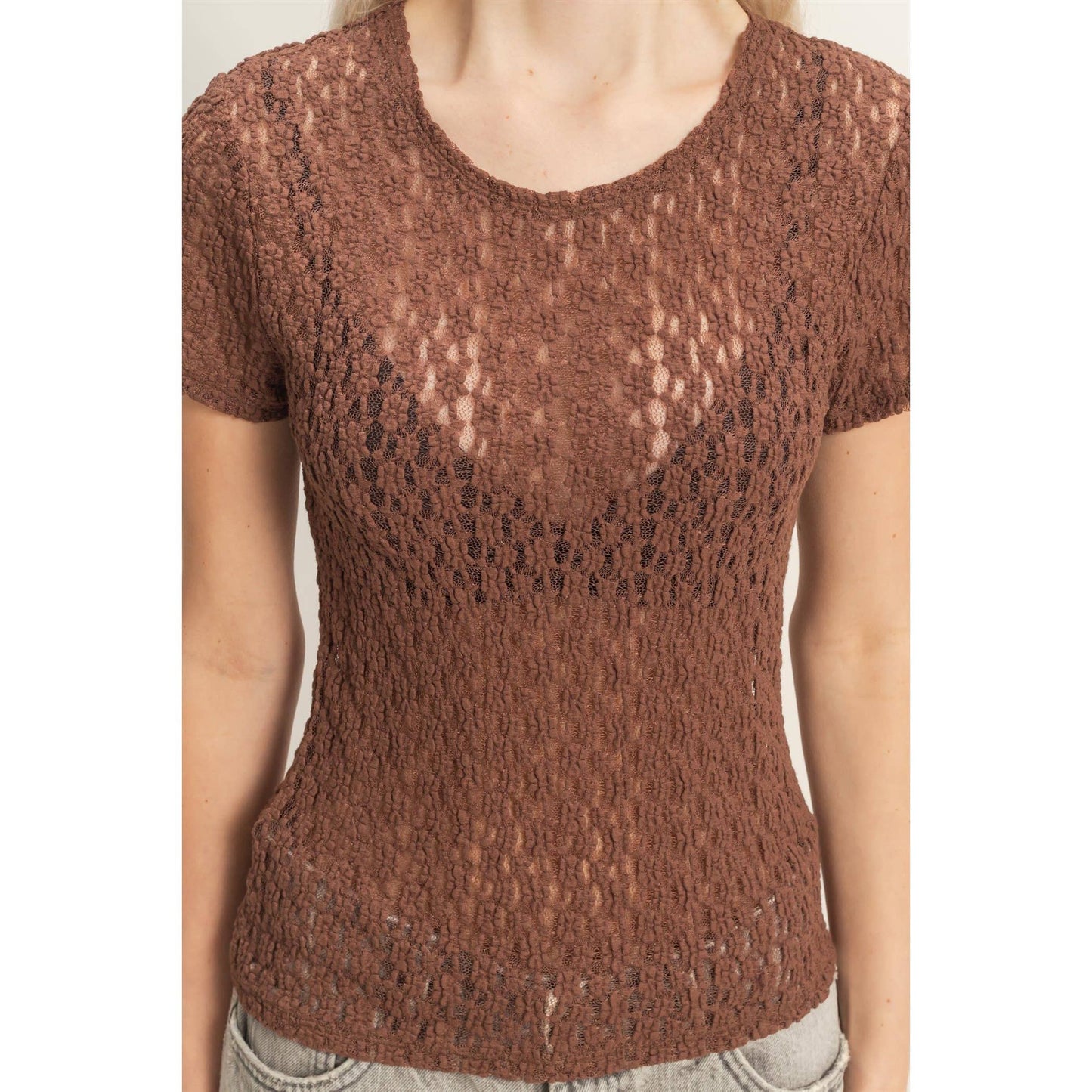 Textured Lace Short Sleeve Top