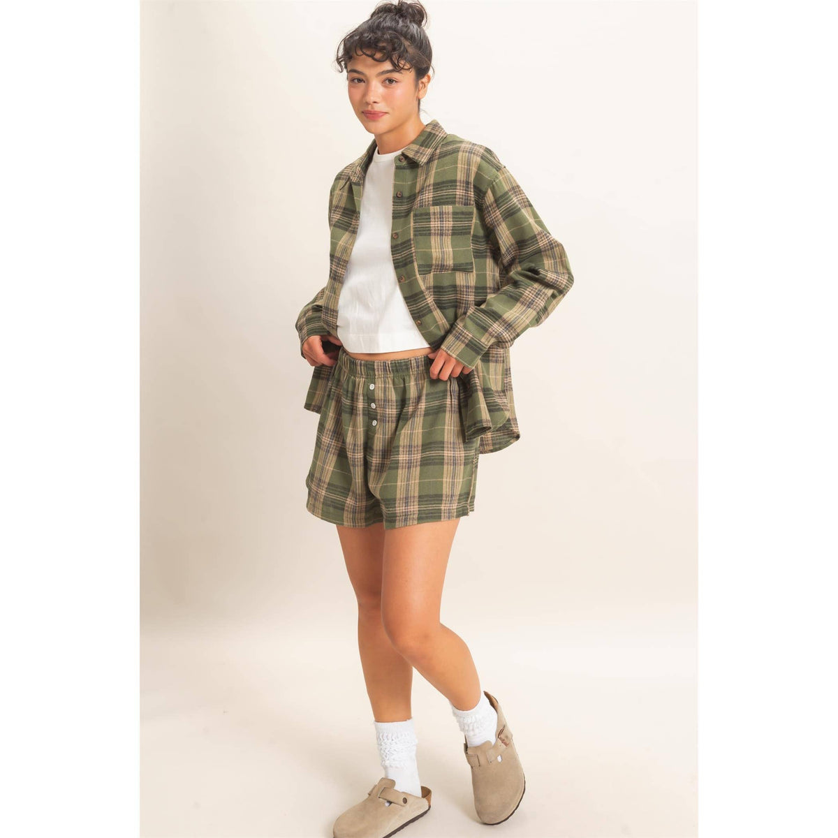 Plaid Shorts With Button Front