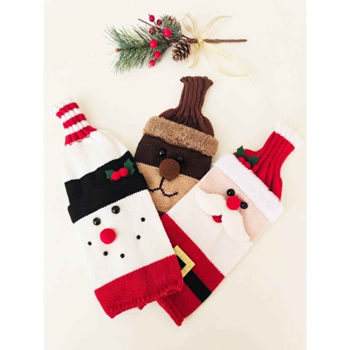 Christmas Theme Sweater Knitted Wine Bottle Bag