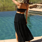 26P74-ASIS TIERED MAXI SKIRT WITH LACE TRIM AND SLIT