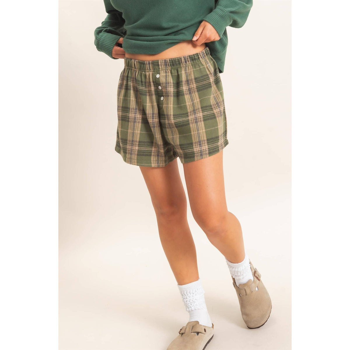 Plaid Shorts With Button Front