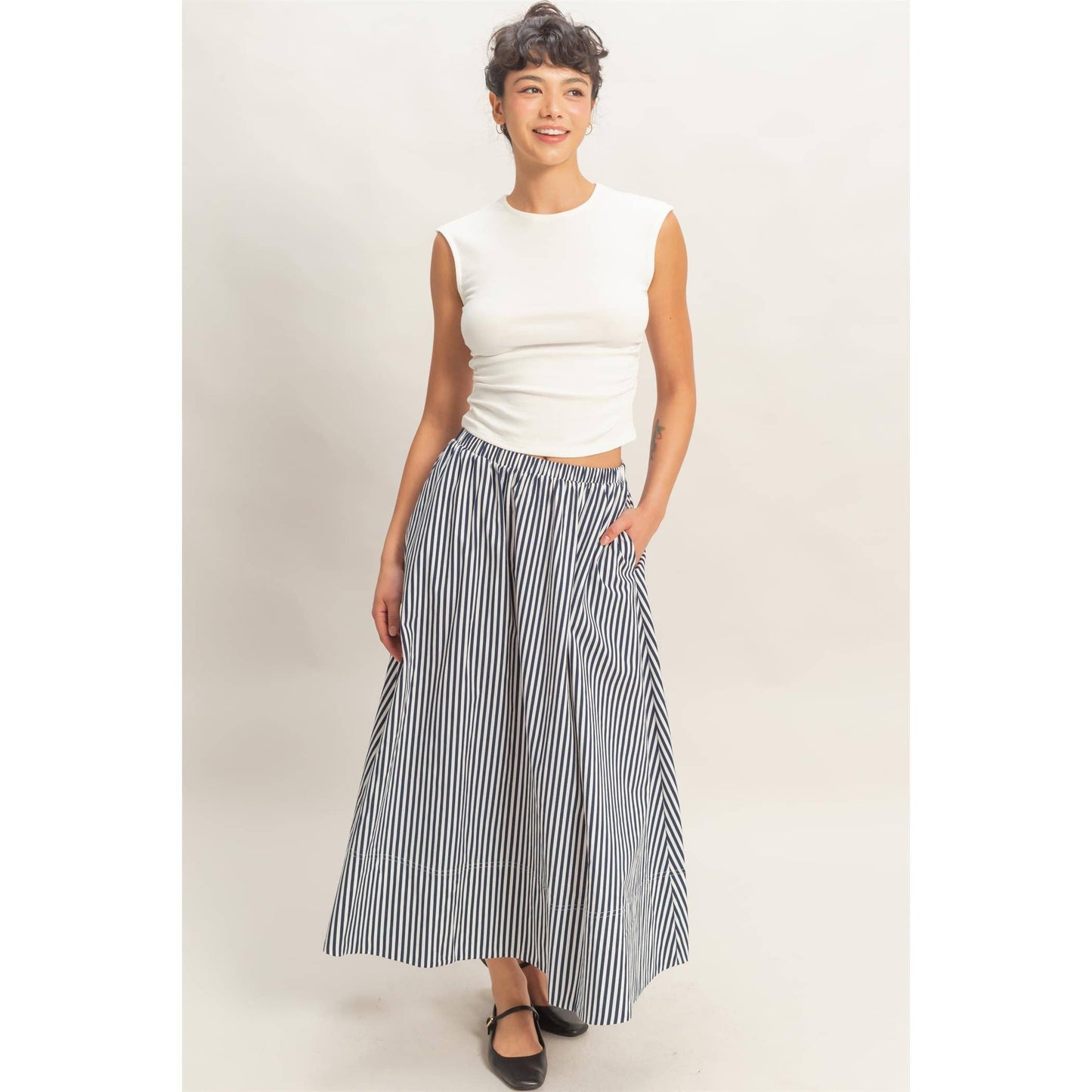 Ruched Waist Cap Sleeve Top