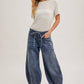 DENIM MID-WAIST DRAWSTRINGS BARREL JEANS