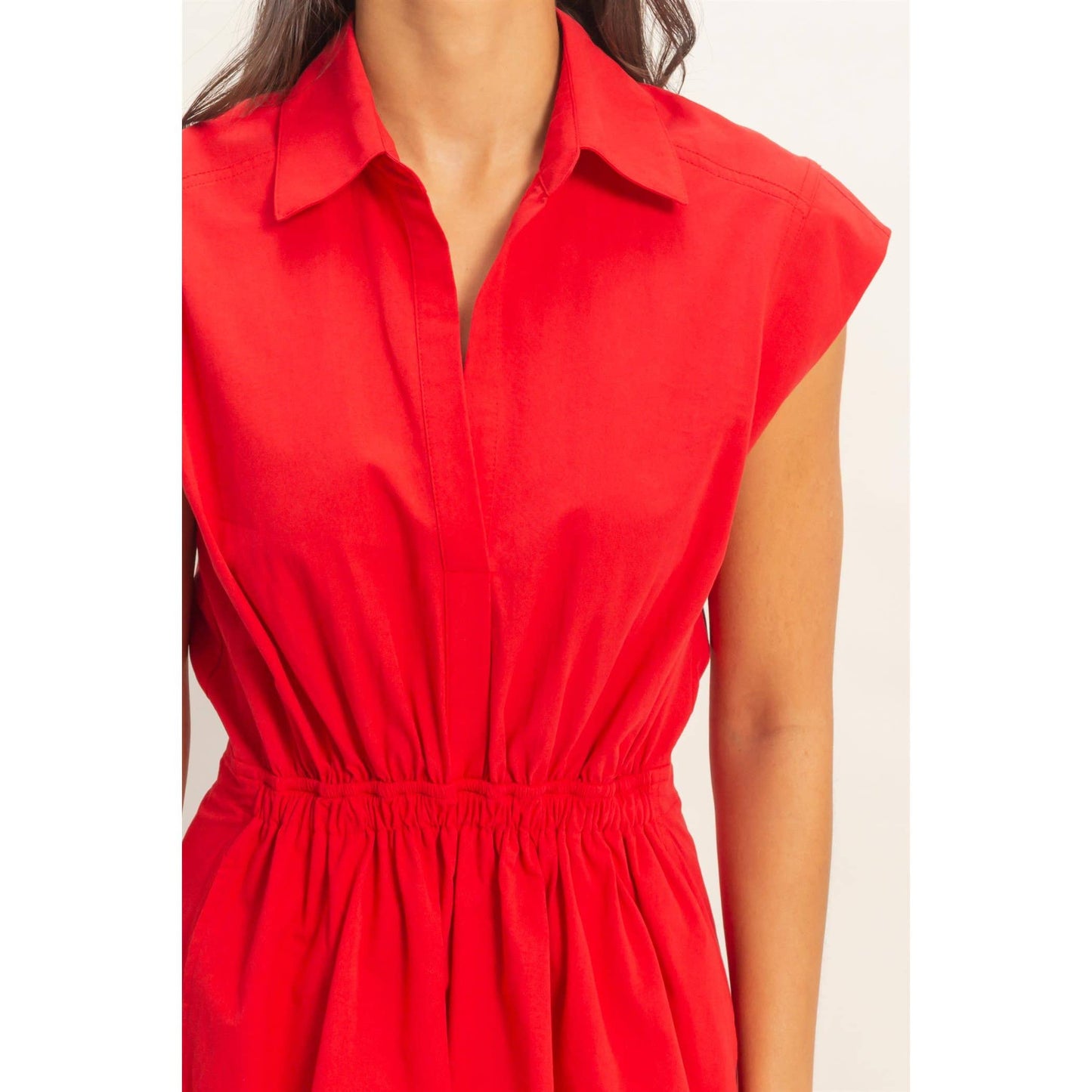 Sleeveless Collared Shirred Mini Dress