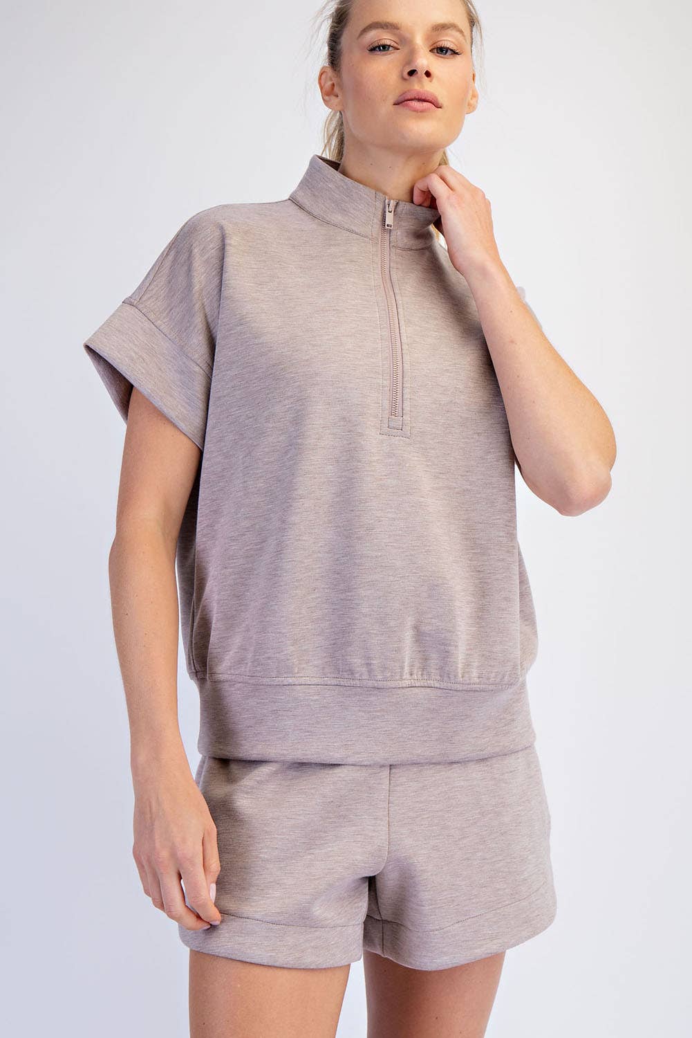 MODAL SCUBA QUARTER ZIP SHORT SLEEVE TOP