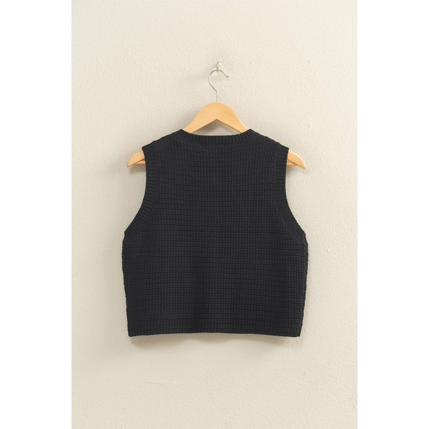 Textured Button-Front Vest With Pocket