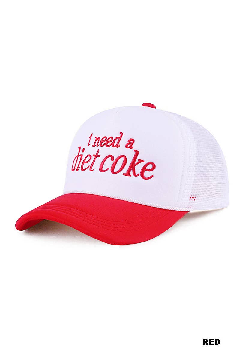 I Need A Diet Coke Two Tone Trucker Mesh Hat  Zenana Consgt.
