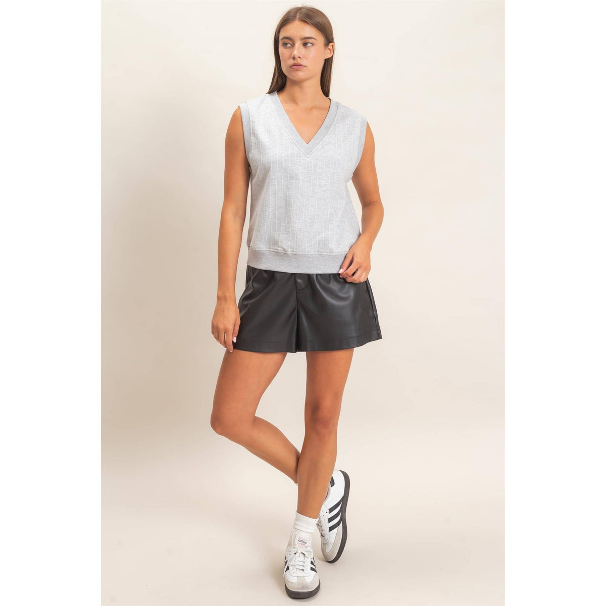 V-Neck Pinstripe Sleeveless Top