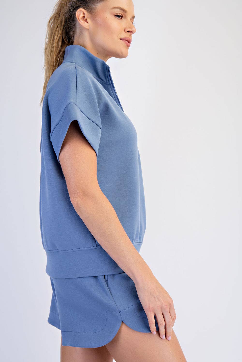 MODAL SCUBA QUARTER ZIP SHORT SLEEVE TOP