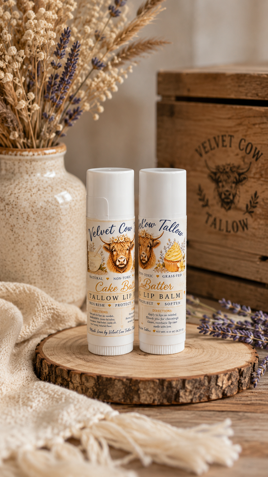 Grass Fed Tallow Lip Balm, Natural Lip Moisturizer, Organic Hydrating Chapstick, Non-Toxic Lip Care