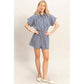 Collared Striped Romper With Sash