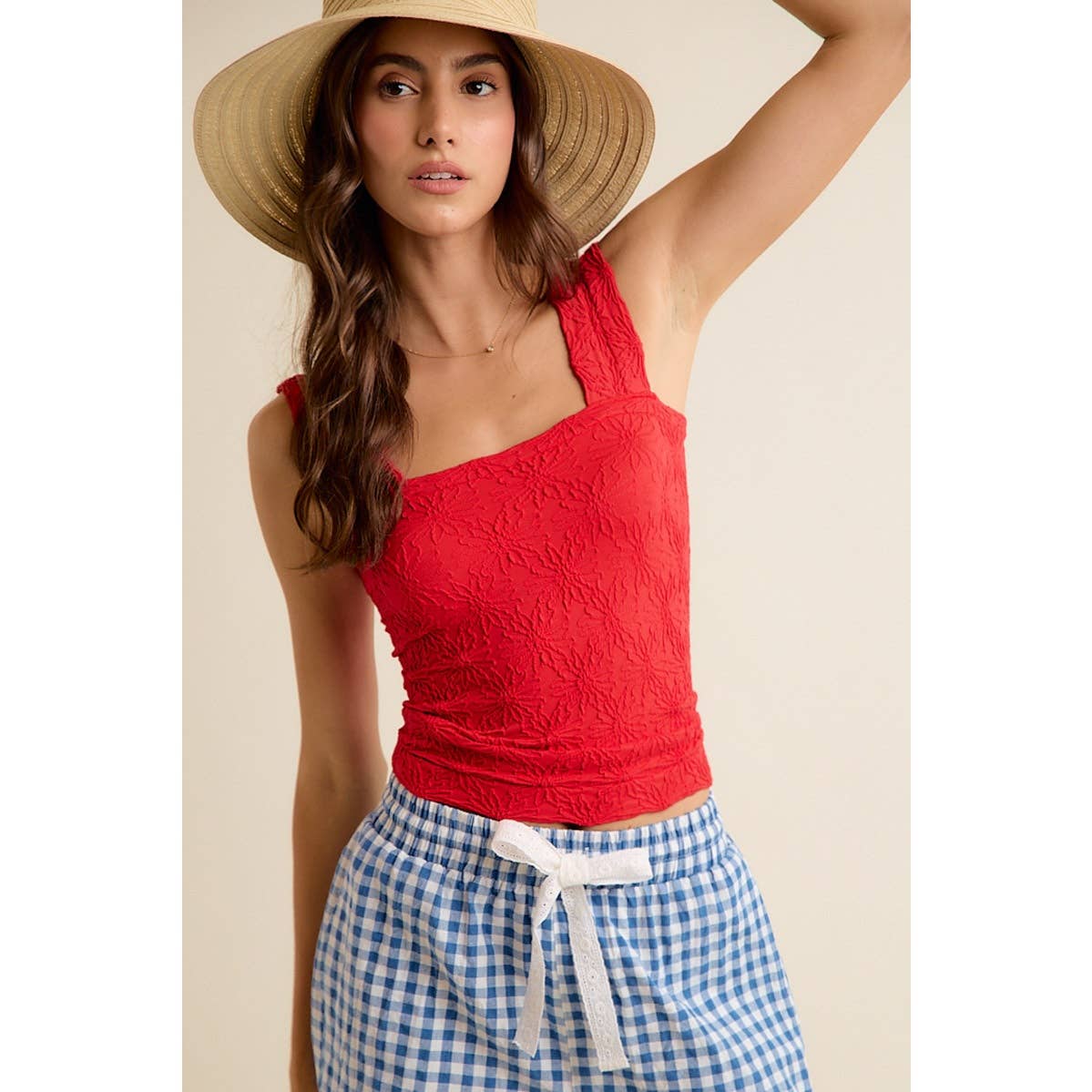 FLORAL JACQUARD SEAMLESS TANK TOP