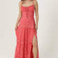 C4C84-FQ00-AA25 MIX POLKA DOTS MAXI DRESS WITH SIDE SLIT AND
