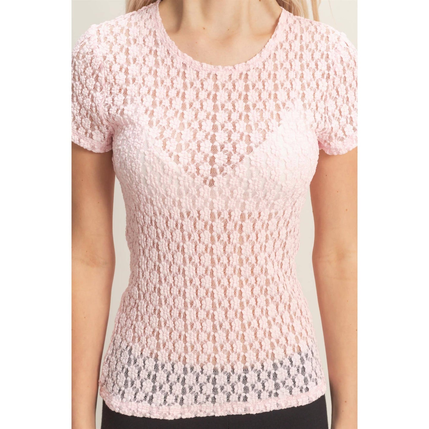 Textured Lace Short Sleeve Top