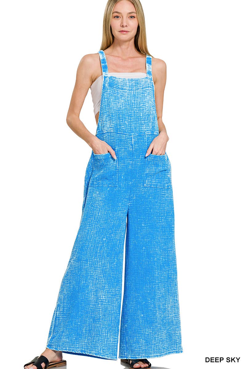 ..Washed Double Gauze Wide Leg Overalls