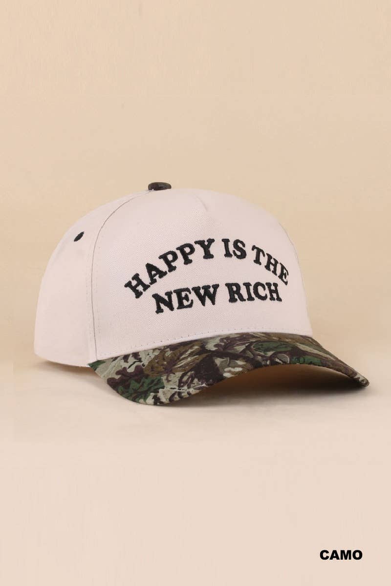 Happy Is The New Rich Two Tone Snapback Hat Zenana Consgt.
