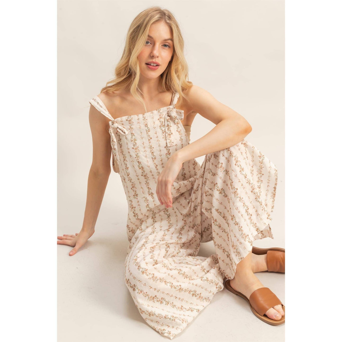 Tie Strap Jumpsuit With Hem Slits