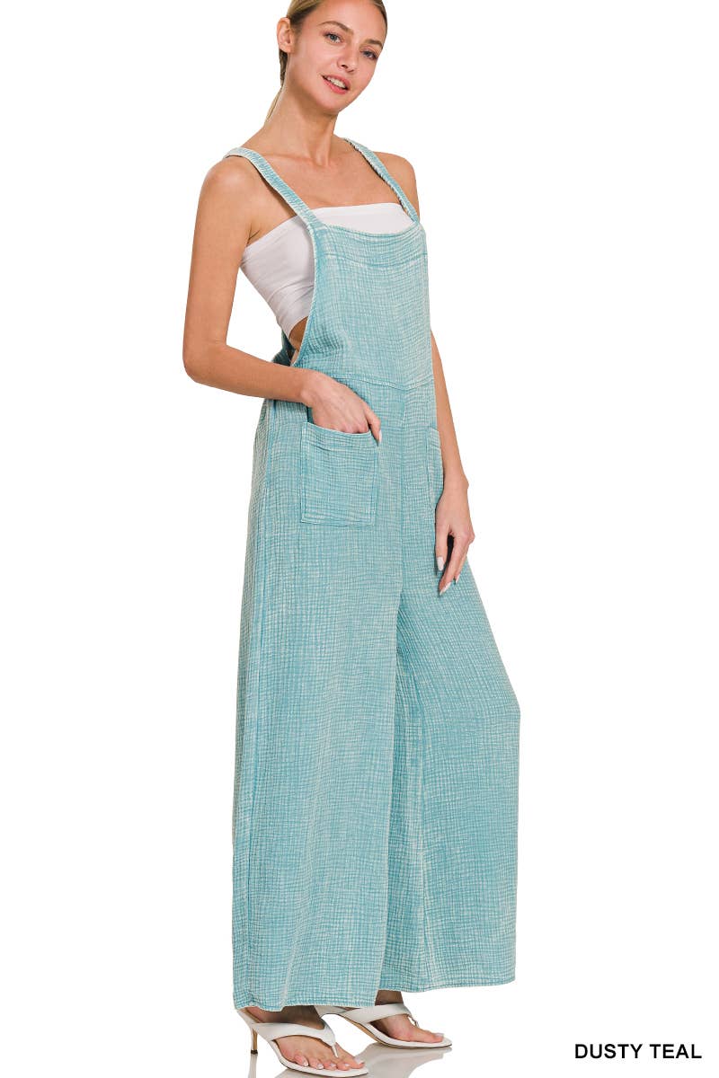 ..Washed Double Gauze Wide Leg Overalls