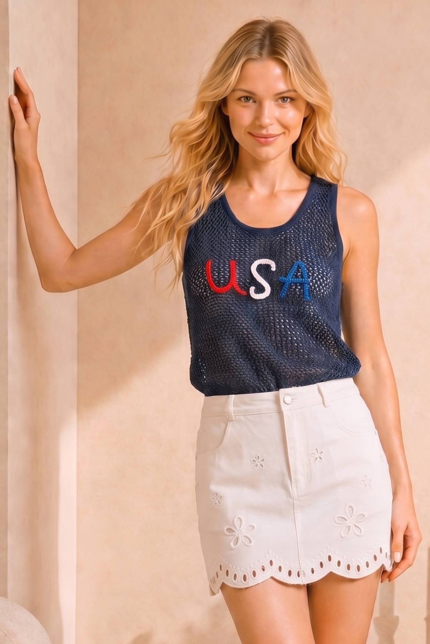 Embroidered Eyelet Scallop Hem High Rise Shorts