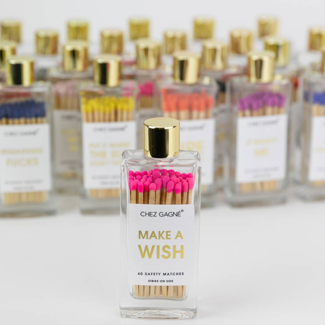 Make A Wish - Birthday Glass Bottle Safety Matches - Bright Pink