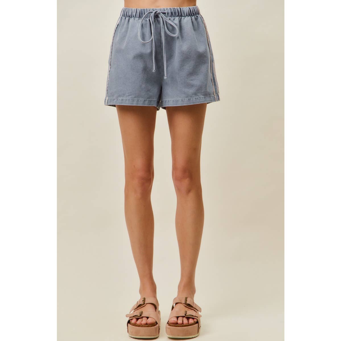 SIDE LACE DETAIL DENIM PULL ON SHORTS