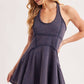OPEN-BACK WASHED SCOOP HALTER-NECK MINI DRESS