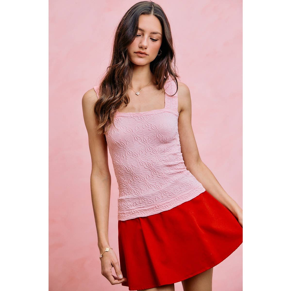FLORAL JACQUARD SEAMLESS TANK TOP