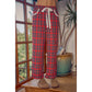 RUFFLED BOTTOM DETAIL CHRISTMAS PLAID CHECK LACE TRIM PANTS
