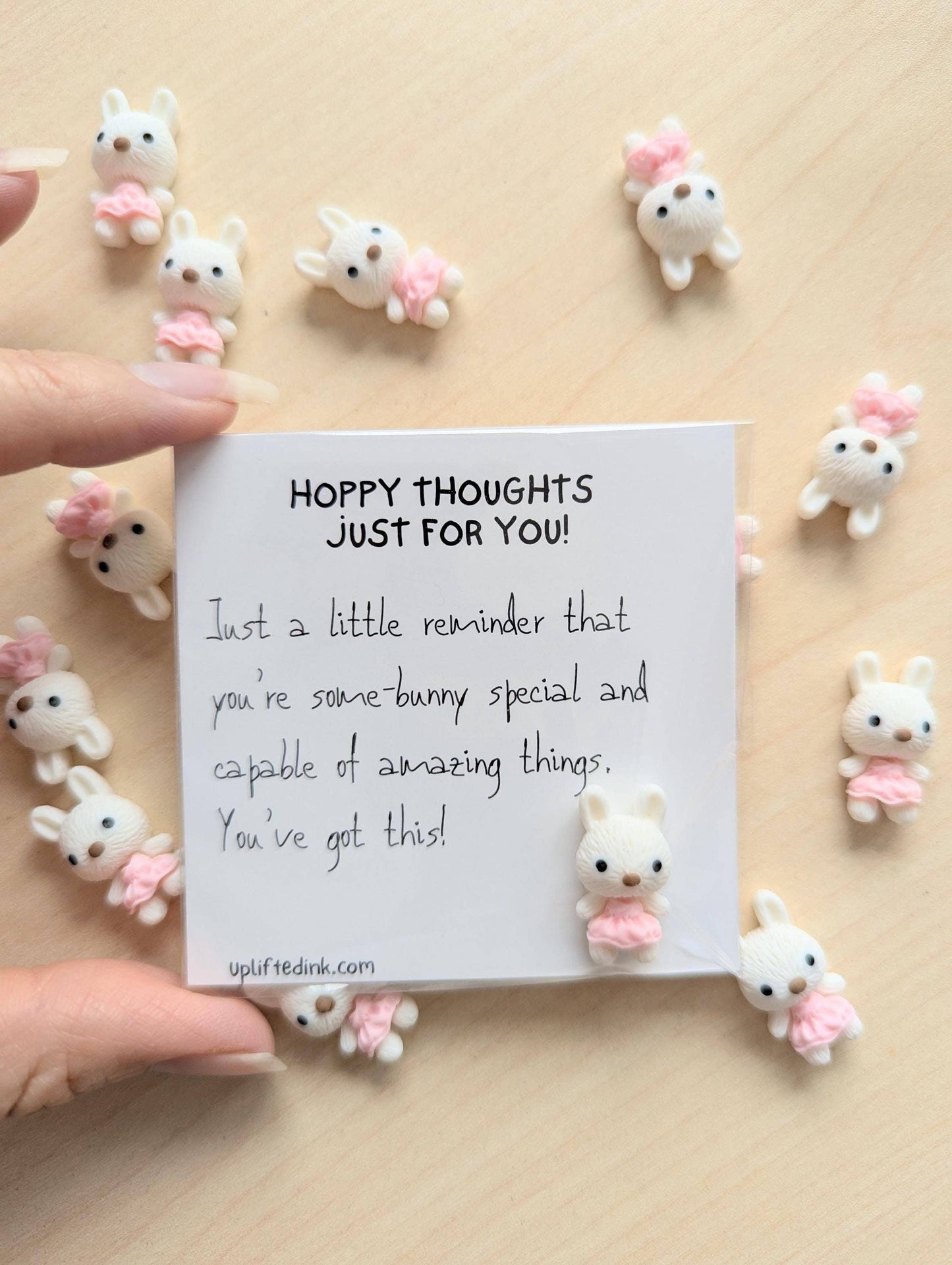 Hoppy Thoughts Uplifting Mini Card with Bunny Figurine