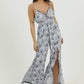 B5957-A987 V NECK JUMPSUIT WITH SLIT LEG DETAILS