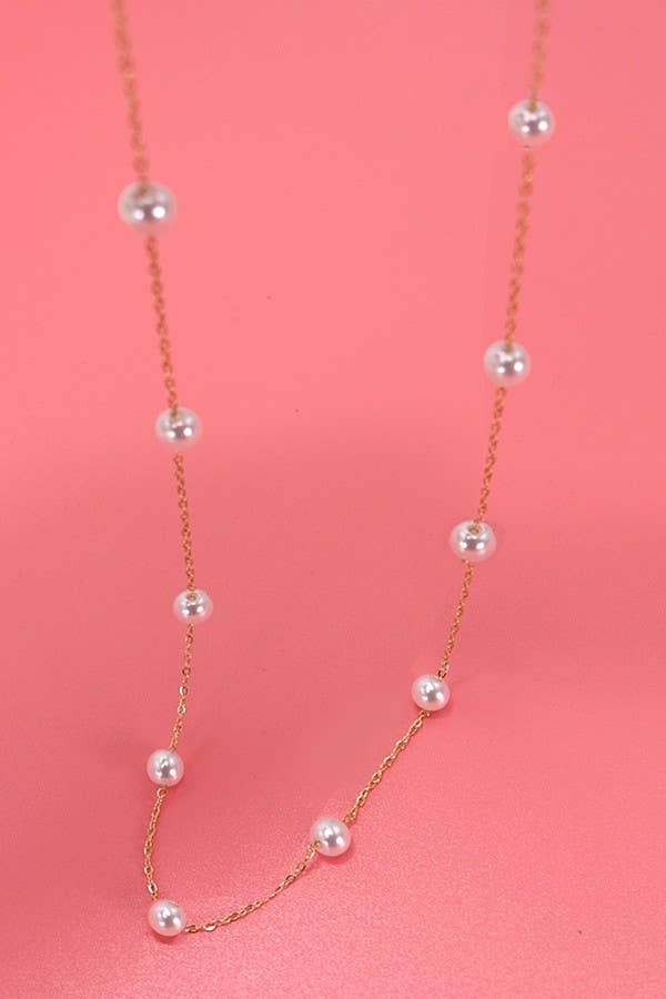 TITANIUM  STEEL NON-TARNISH PEARL STATION NECKLACE | 40NK334