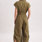 BUTTON DOWN UTILITY SHIRTING JUMPSUIT