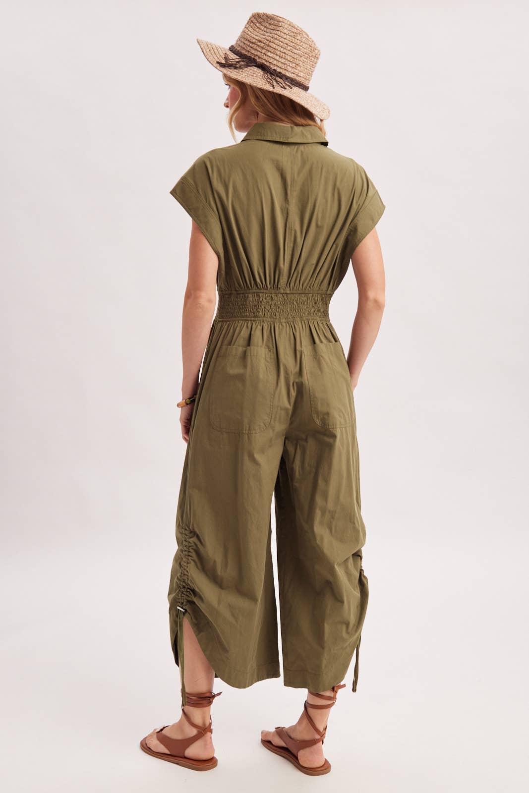 BUTTON DOWN UTILITY SHIRTING JUMPSUIT