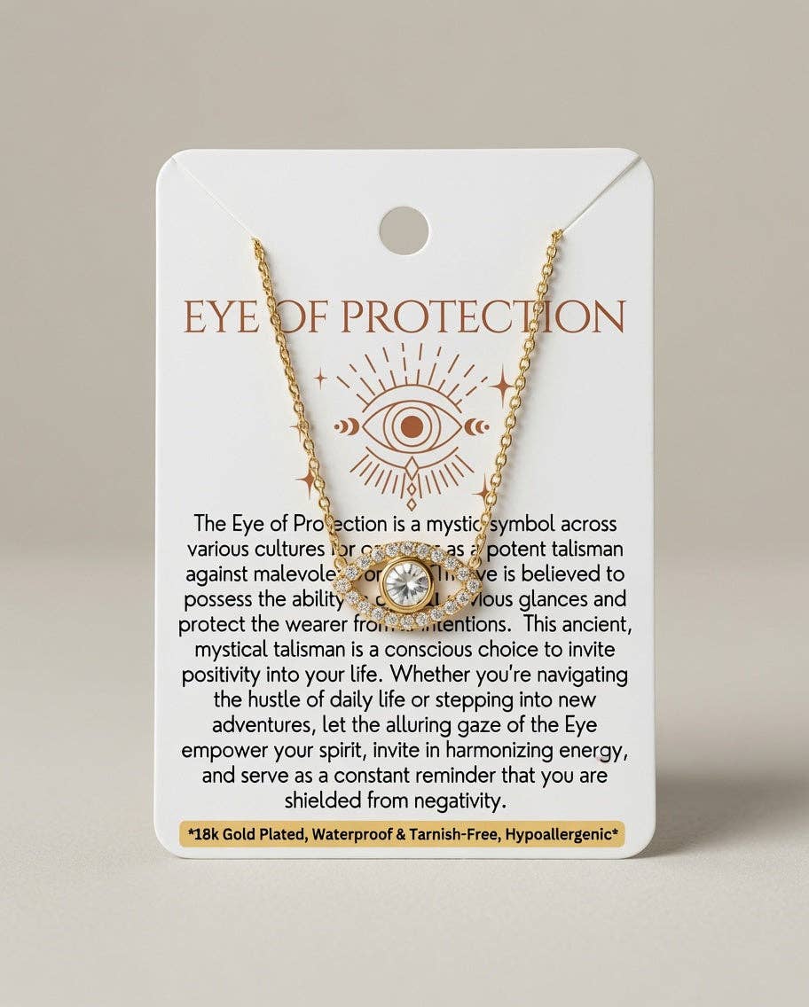White Eye of Protection (Evil Eye) - 18K Gold Plated, Waterproof CZ Necklace