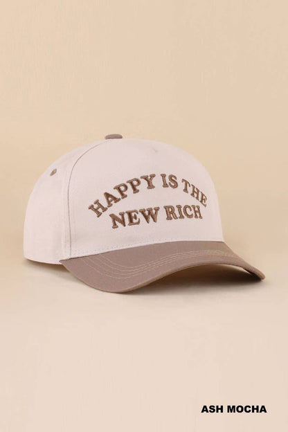 Happy Is The New Rich Two Tone Snapback Hat Zenana Consgt.