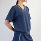 MODAL SCUBA V NECK FLAT PIPING SHORT SLEEVE TOP