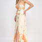 Floral Border Print Side Slit Maxi Dress