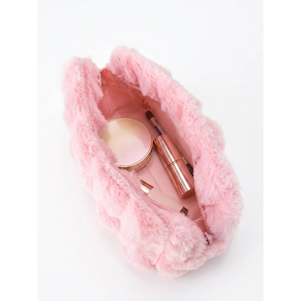 Faux Fur Quilted Cosmetic Pouch